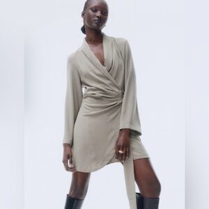NWT H & M Blazer Wrap Dress Khaki Size M